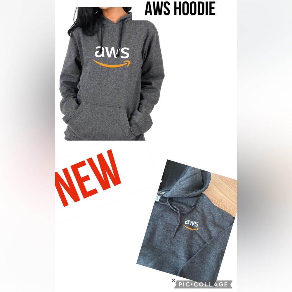 New AWS women Gildan Charcoal Hoodie with AWS Logo/ size small petite